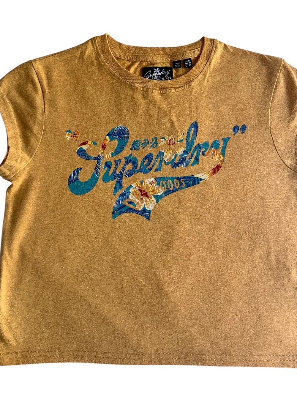 Superdry Kids Mustard Tee with Blue Floral Logo